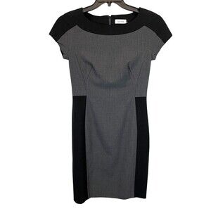 Calvin Klein Sheath Dress  Size 2  Gray  Black  Boardroom Chic Officecore Career